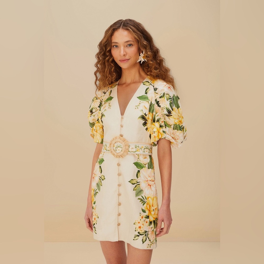 FARM Rio Cream and Yellow Floral Midi Dress